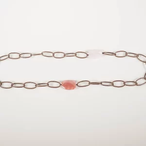COLLAR OVALOS COBRE Y CUARZO COLOR CEREZA Y BLANCO