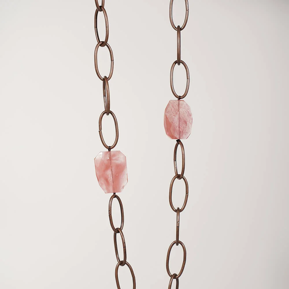 COLLAR OVALOS COBRE Y CUARZO COLOR ROSA